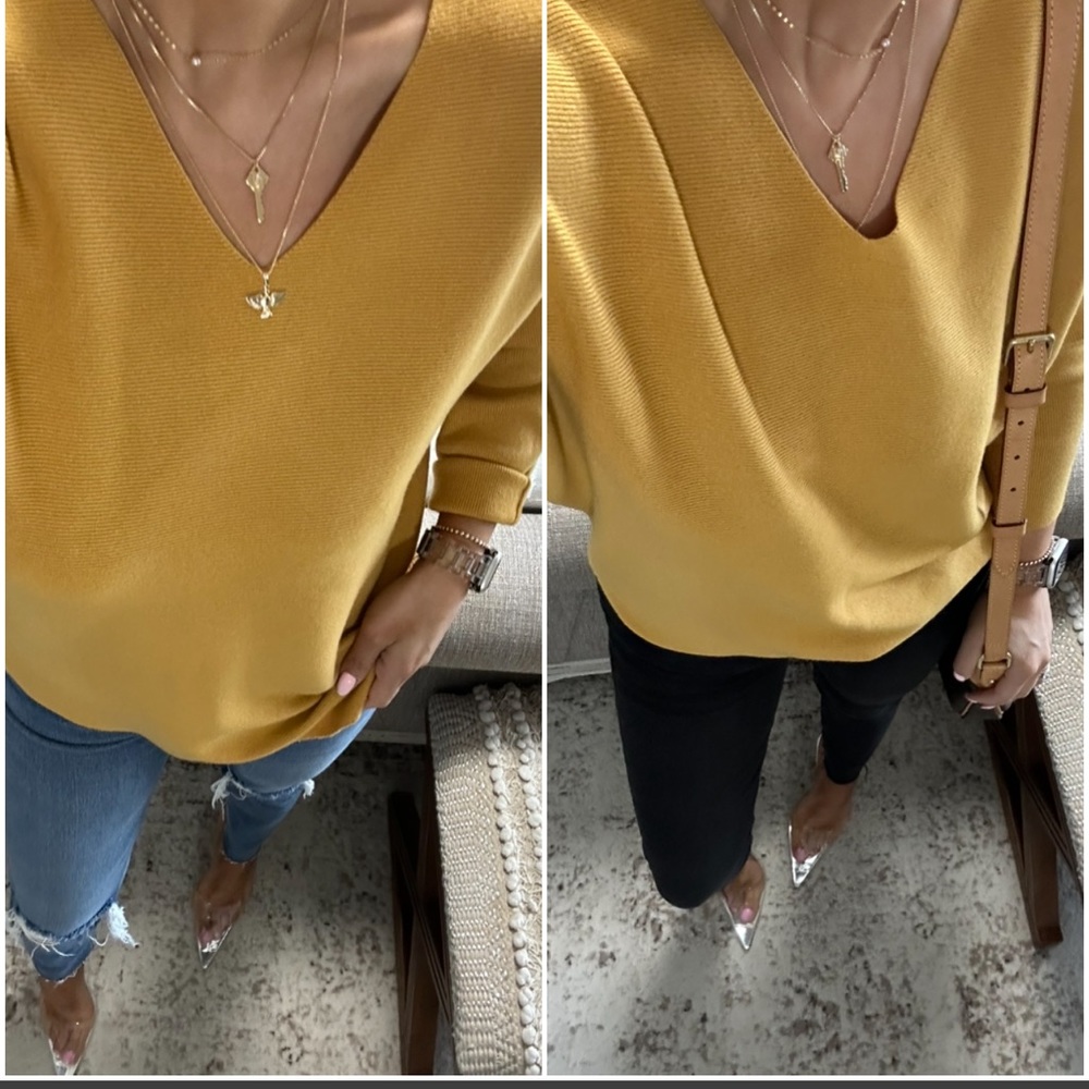 New❤️Soft ribbed v cut turmeric color top - Picture 3 of 7
